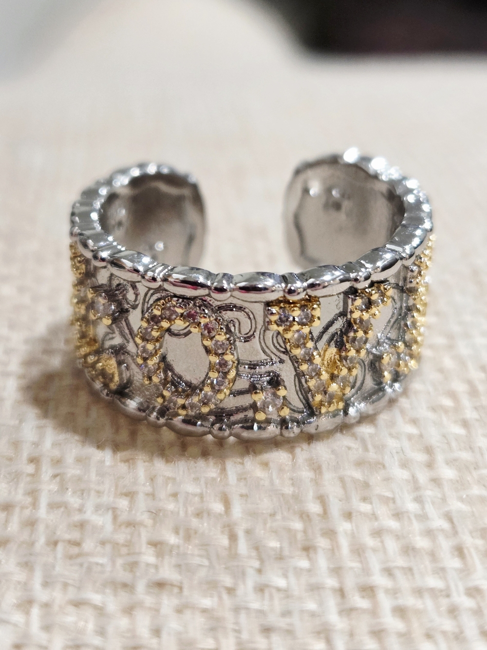 Women's Two-Tone Silver and Gold Open Band "LOVE" Ring~ SIZE 9